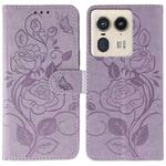 For Motorola Edge 50 Ultra Rose Butterfly Embossed Leather Phone Case(Purple)
