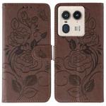 For Motorola Edge 50 Ultra Rose Butterfly Embossed Leather Phone Case(Brown)