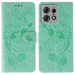 For Motorola Edge 50 Pro Rose Butterfly Embossed Leather Phone Case(Green)