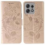For Motorola Edge 50 Pro Rose Butterfly Embossed Leather Phone Case(Rose Gold)
