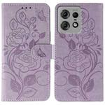 For Motorola Edge 50 Pro Rose Butterfly Embossed Leather Phone Case(Purple)