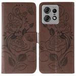 For Motorola Edge 50 Pro Rose Butterfly Embossed Leather Phone Case(Brown)