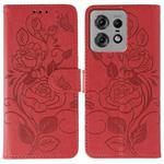 For Motorola Edge 50 Pro Rose Butterfly Embossed Leather Phone Case(Red)
