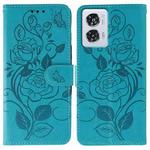 For Motorola Edge 50 Fusion Rose Butterfly Embossed Leather Phone Case(Blue)
