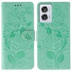 For Motorola Edge 50 Fusion Rose Butterfly Embossed Leather Phone Case(Green)