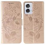 For Motorola Edge 50 Fusion Rose Butterfly Embossed Leather Phone Case(Rose Gold)
