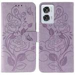 For Motorola Edge 50 Fusion Rose Butterfly Embossed Leather Phone Case(Purple)
