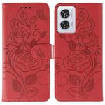 For Motorola Edge 50 Fusion Rose Butterfly Embossed Leather Phone Case(Red)