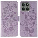 For Motorola Edge 60 Pro Rose Butterfly Embossed Leather Phone Case(Purple)