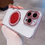 For iPhone 16 Pro Transparent Glitter CD Texture Rotating Holder Phone Case(Red)