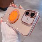 For iPhone 16 Transparent Glitter CD Texture Rotating Holder Phone Case(Orange)