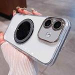 For iPhone 16 Transparent Glitter CD Texture Rotating Holder Phone Case(Black)