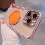 For iPhone 15 Pro Max Transparent Glitter CD Texture Rotating Holder Phone Case(Orange)