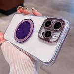 For iPhone 15 Pro Max Transparent Glitter CD Texture Rotating Holder Phone Case(Purple)