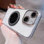For iPhone 15 Transparent Glitter CD Texture Rotating Holder Phone Case(Black)