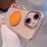 For iPhone 14 Transparent Glitter CD Texture Rotating Holder Phone Case(Orange)