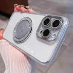 For iPhone 14 Pro Max Transparent Glitter CD Texture Rotating Holder Phone Case(Silver)