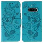 For Nothing Phone 3a Rose Butterfly Embossed Leather Phone Case(Blue)