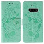 For Nothing Phone 3a Rose Butterfly Embossed Leather Phone Case(Green)