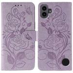 For Nothing CMF Phone 1 Rose Butterfly Embossed Leather Phone Case(Purple)