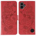 For Nothing CMF Phone 1 Rose Butterfly Embossed Leather Phone Case(Red)