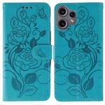 For Nothing CMF Phone 2 Pro Rose Butterfly Embossed Leather Phone Case(Blue)