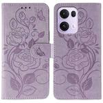 For OPPO Reno13 Pro 5G Global Rose Butterfly Embossed Leather Phone Case(Purple)