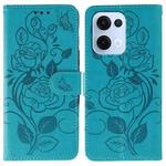 For OPPO Reno13 5G Global Rose Butterfly Embossed Leather Phone Case(Blue)
