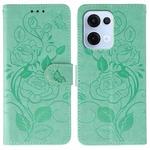 For OPPO Reno13 5G Global Rose Butterfly Embossed Leather Phone Case(Green)