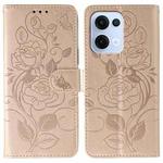 For OPPO Reno13 5G Global Rose Butterfly Embossed Leather Phone Case(Rose Gold)