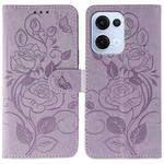 For OPPO Reno13 5G Global Rose Butterfly Embossed Leather Phone Case(Purple)