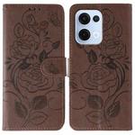 For OPPO Reno13 5G Global Rose Butterfly Embossed Leather Phone Case(Brown)
