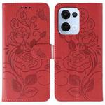 For OPPO Reno13 5G Global Rose Butterfly Embossed Leather Phone Case(Red)