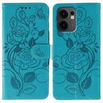 For OPPO Reno13 F 4G Global / 5G Global Rose Butterfly Embossed Leather Phone Case(Blue)
