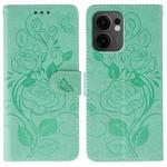 For OPPO Reno13 F 4G Global / 5G Global Rose Butterfly Embossed Leather Phone Case(Green)