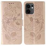 For OPPO Reno13 F 4G Global / 5G Global Rose Butterfly Embossed Leather Phone Case(Rose Gold)