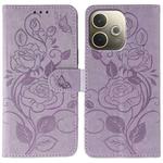 For OPPO A5 Pro 5G Global Rose Butterfly Embossed Leather Phone Case(Purple)
