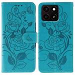 For ZTE Blade A35 Rose Butterfly Embossed Leather Phone Case(Blue)