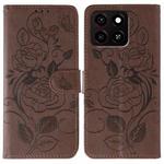 For ZTE Blade A35 Rose Butterfly Embossed Leather Phone Case(Brown)