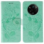 For Realme 14 Pro+ Rose Butterfly Embossed Leather Phone Case(Green)