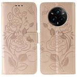 For Realme 14 Pro+ Rose Butterfly Embossed Leather Phone Case(Rose Gold)