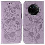 For Realme 14 Pro+ Rose Butterfly Embossed Leather Phone Case(Purple)