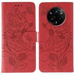 For Realme 14 Pro+ Rose Butterfly Embossed Leather Phone Case(Red)