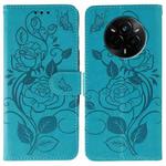 For Realme 14 Pro Rose Butterfly Embossed Leather Phone Case(Blue)