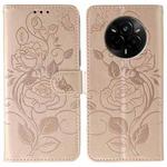 For Realme 14 Pro Rose Butterfly Embossed Leather Phone Case(Rose Gold)
