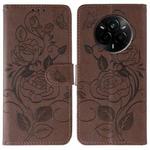 For Realme 14 Pro Rose Butterfly Embossed Leather Phone Case(Brown)