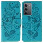 For Realme 14x Rose Butterfly Embossed Leather Phone Case(Blue)