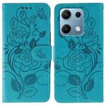 For Redmi Note 14S 4G Global Rose Butterfly Embossed Leather Phone Case(Blue)