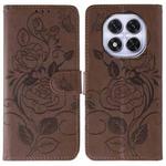For Redmi Note 14 Pro 4G Global Rose Butterfly Embossed Leather Phone Case(Brown)