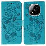 For Redmi Note 14 Pro+ 5G Rose Butterfly Embossed Leather Phone Case(Blue)